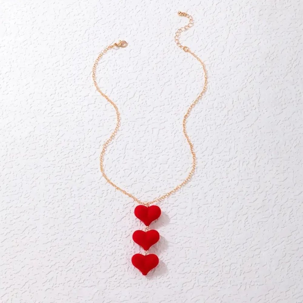 NEW Fashion Jewelry Red Velvet Heart Single Layer Necklac